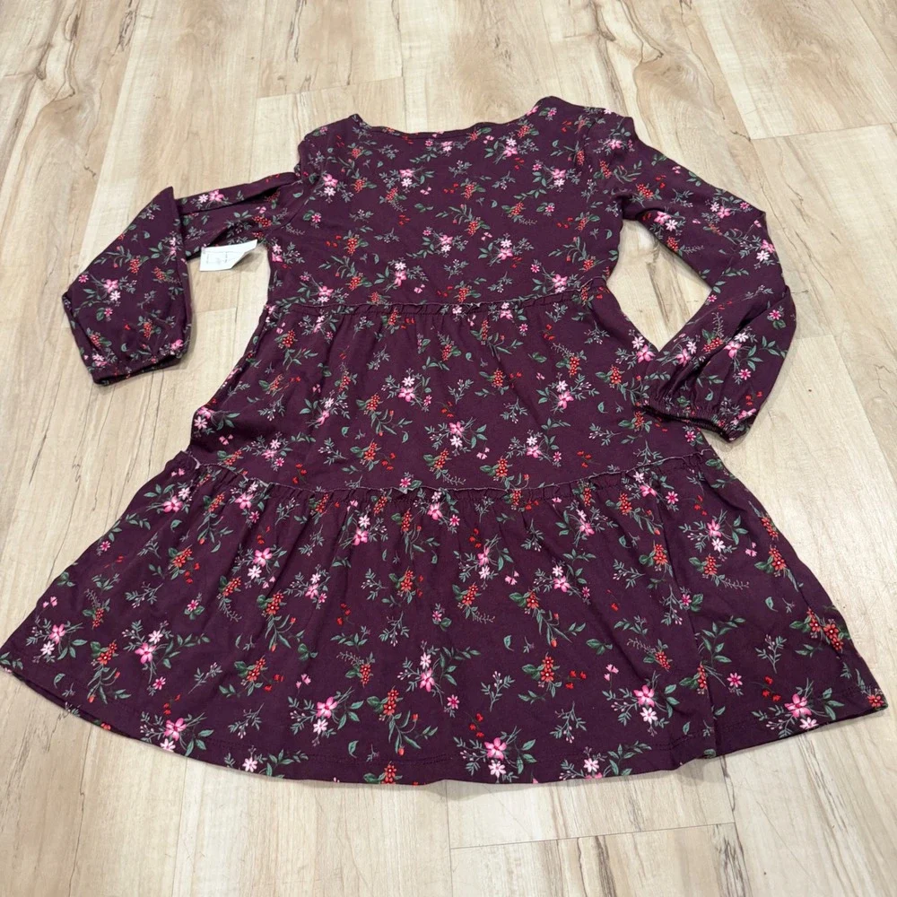 Old Navy Kids Girls Plum Floral Long Sleeve Tiered Jersey Dress L 10-12 NEW